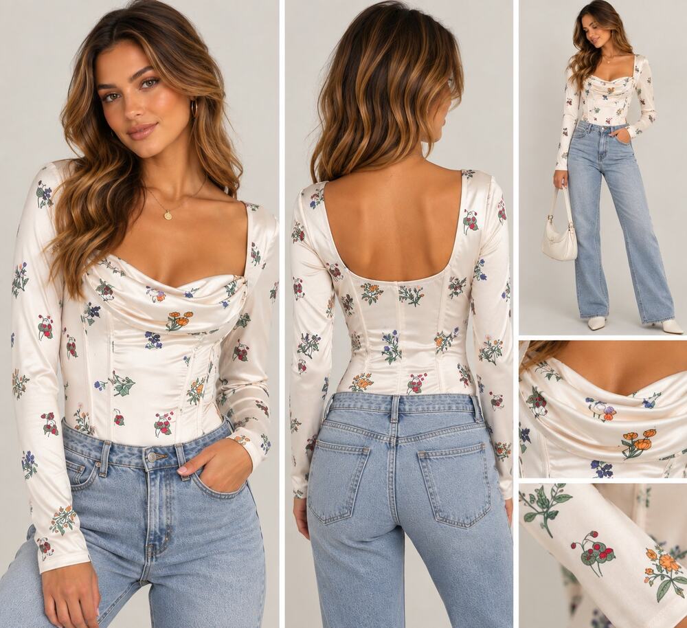 CIDER Ivory Floral Corset Bodysuit – XL